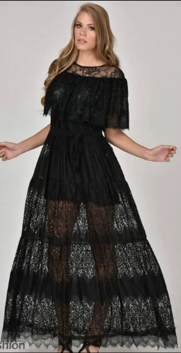 שמלה תחרה מקסי מידה S M